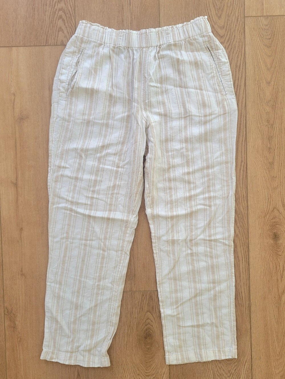 Sigrid Olsen Linen Pants Cream White Beige Baggy Pull-on Elastic Waist Medium